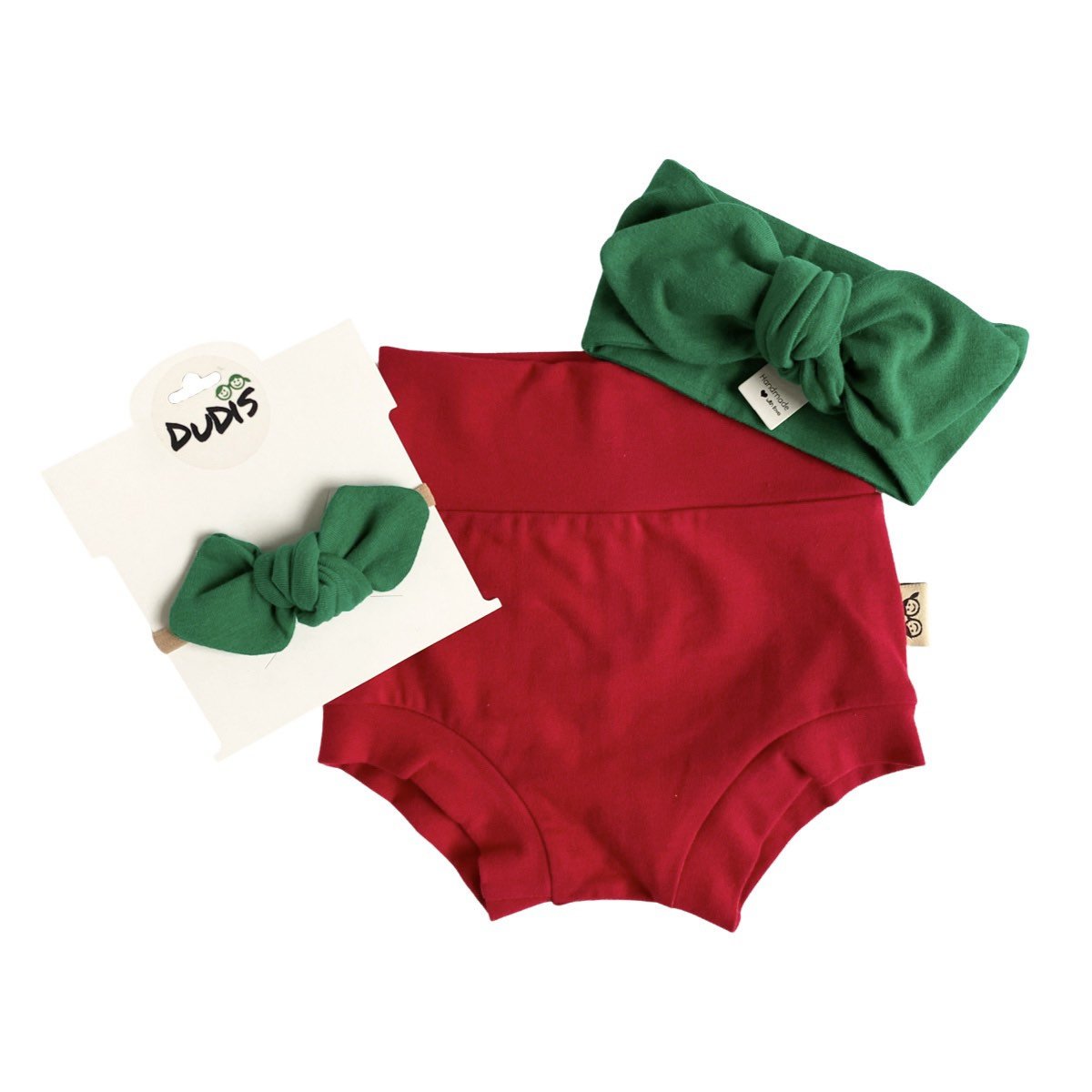 Red Bummies with Green Headbands