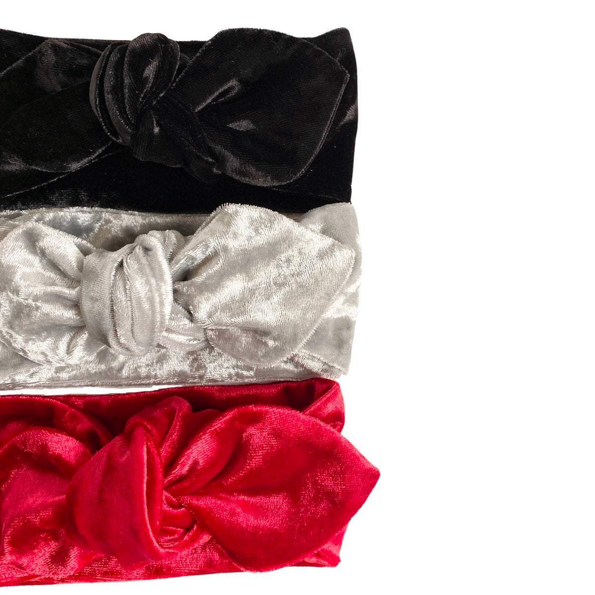 Velvet Black, Silver Grey, Red - Top Knot Headbands