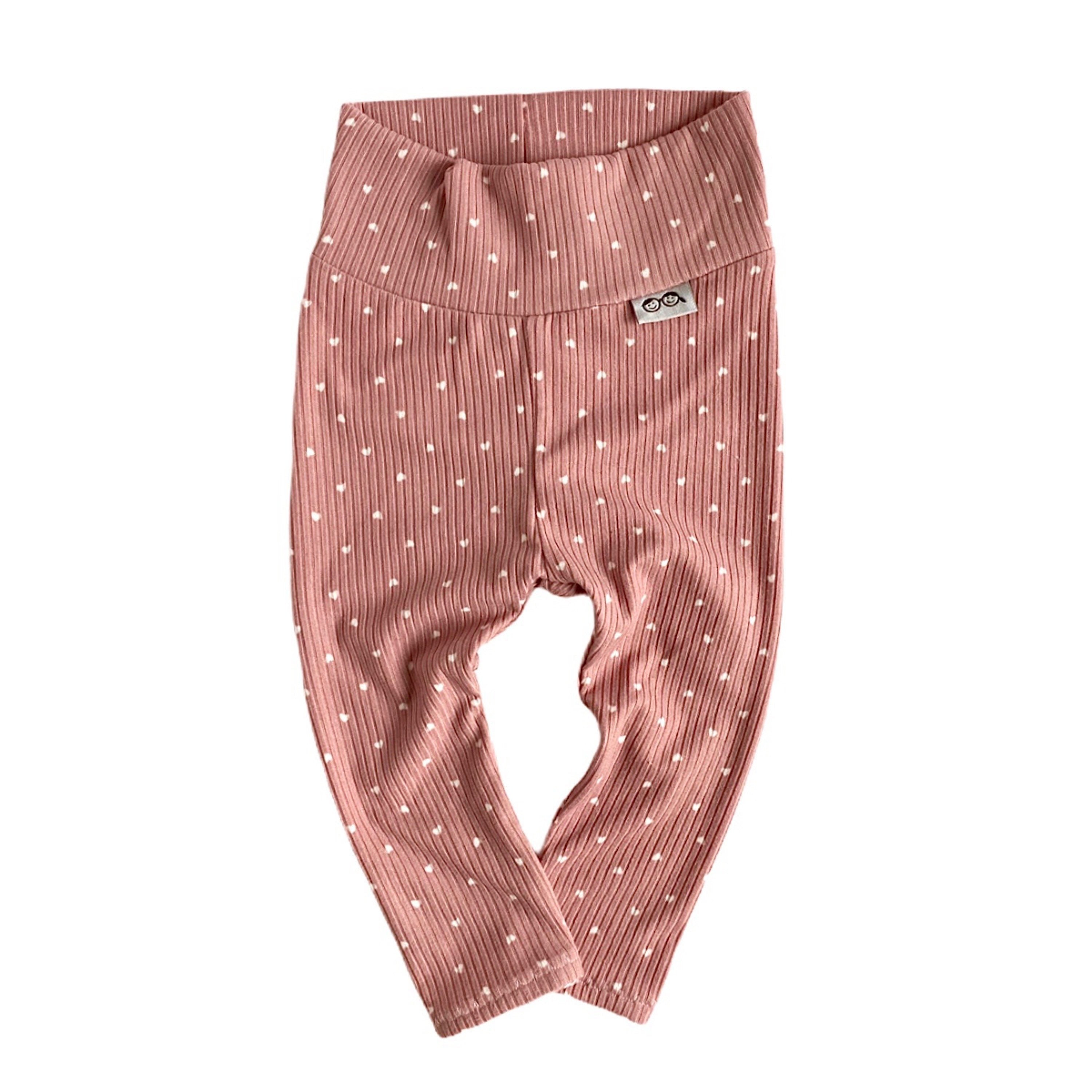 White Hearts on Dusty Rose Ribbed Leggings