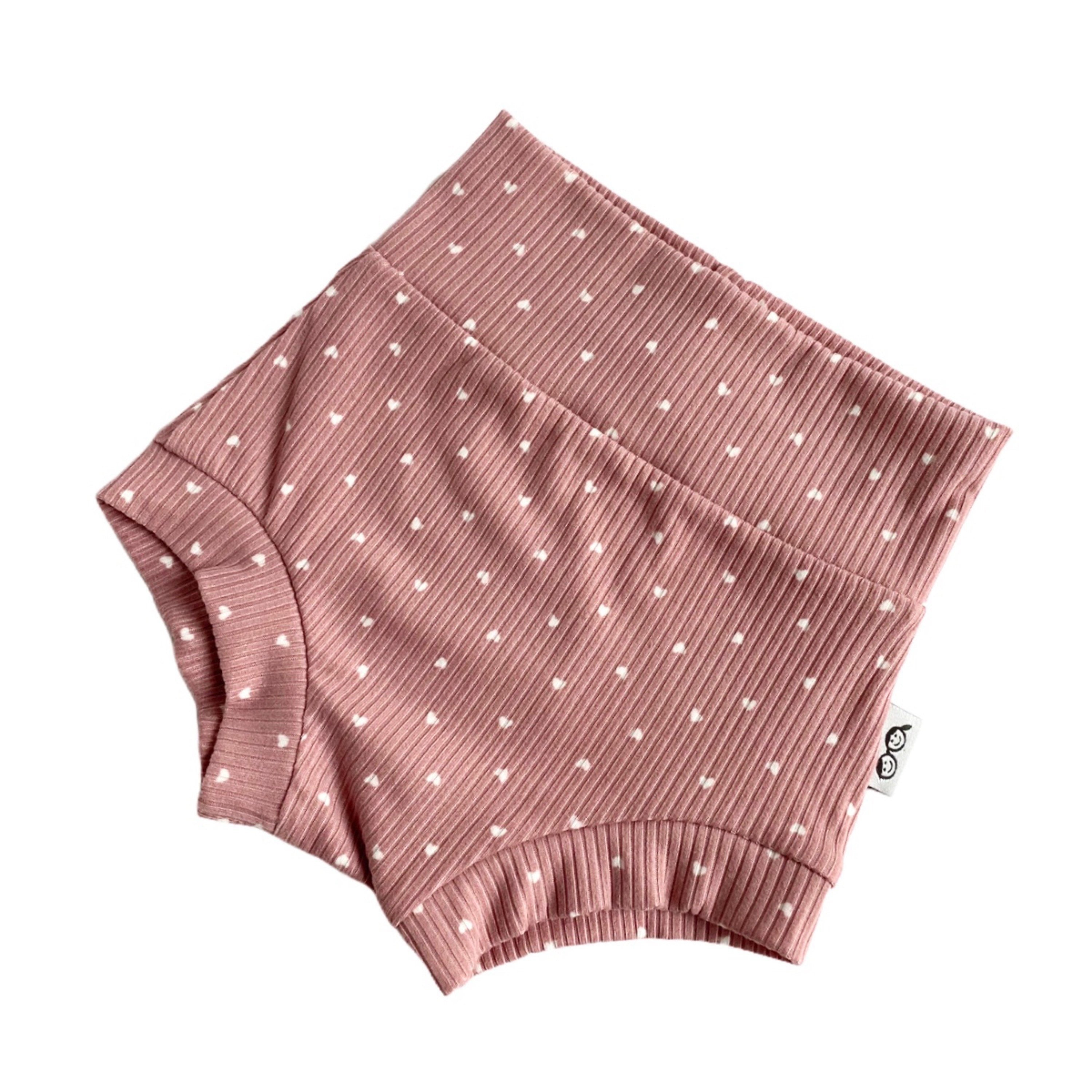White Hearts on Dusty Rose Ribbed Bummies