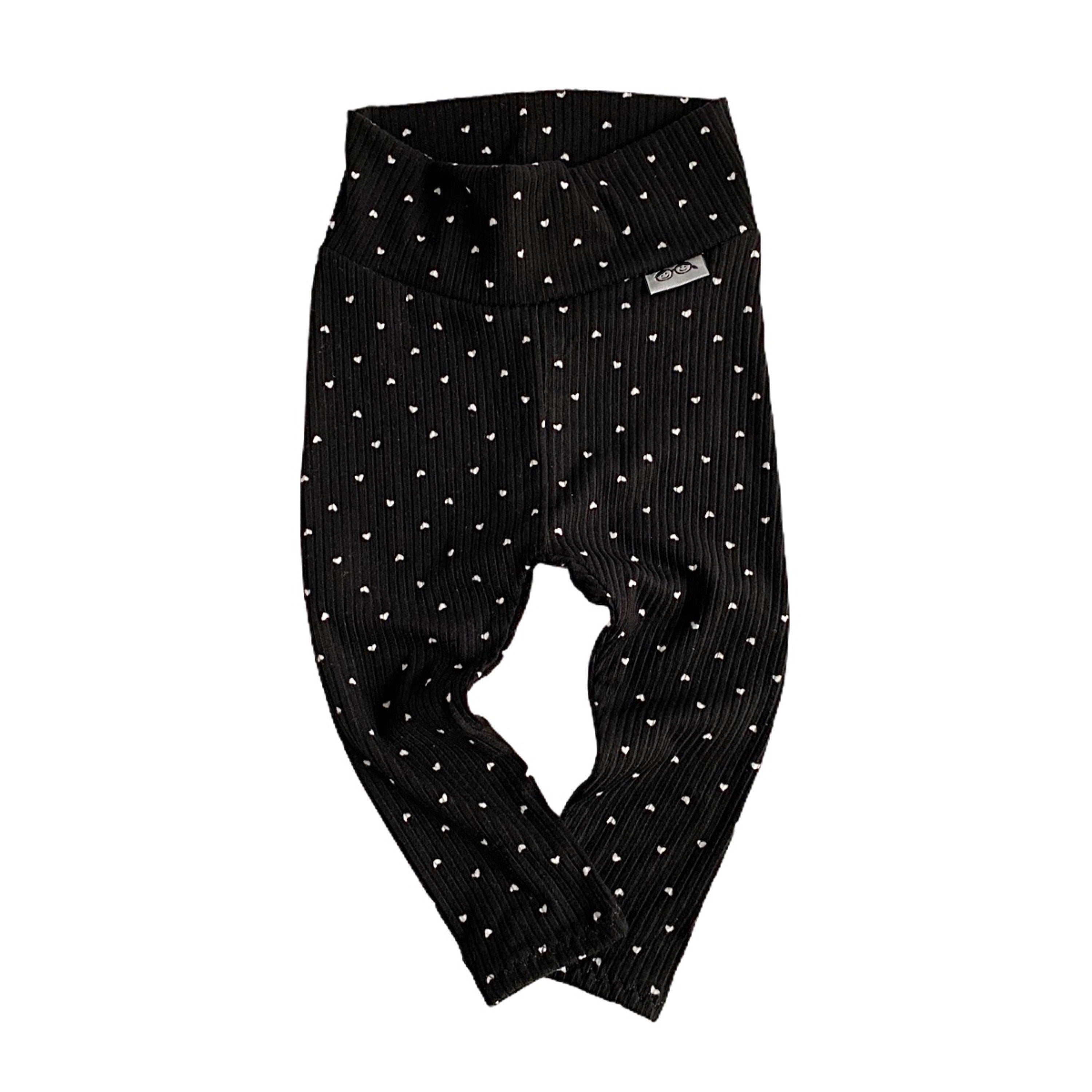 White Hearts on Black Ribbed Leggings