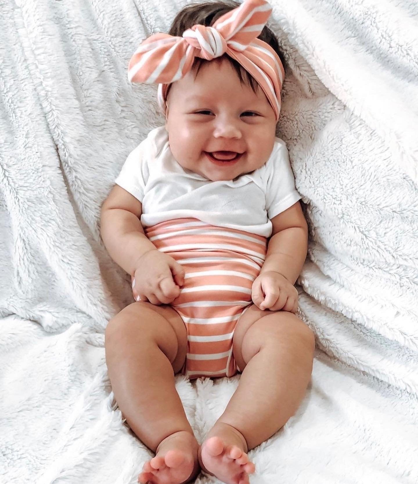 Blush Pink Striped Bummies and/or Headbands