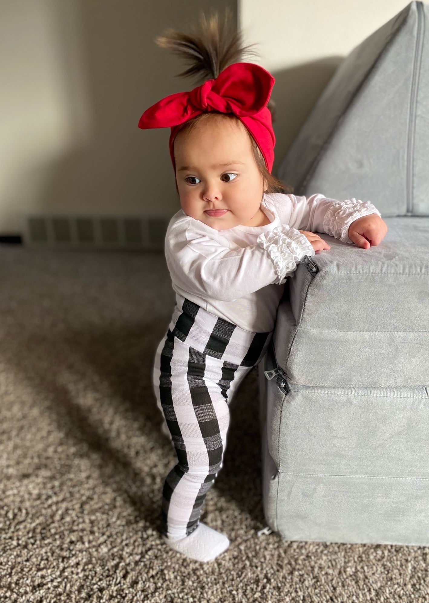 Black and White Plaid Mix and Match Leggings with Red Headband