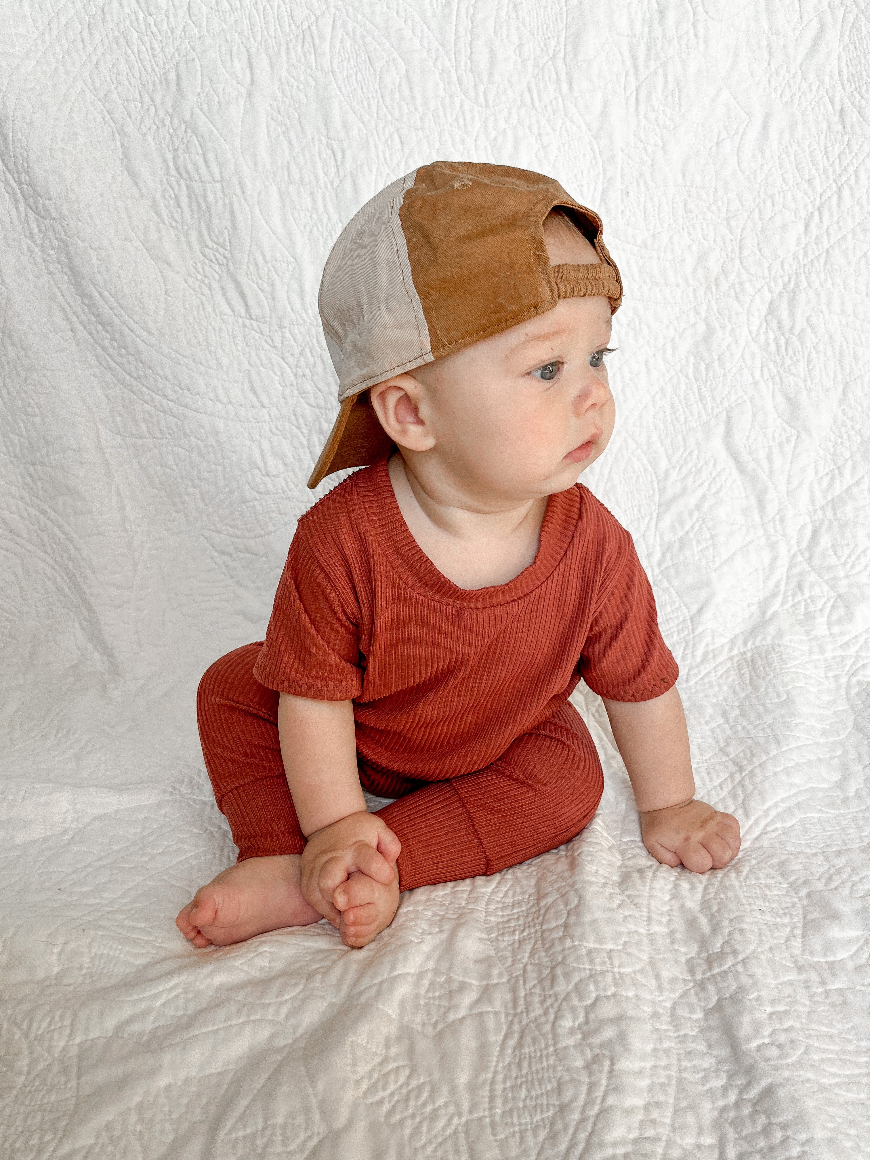 Rust Rib Harem Short-Sleeve Romper