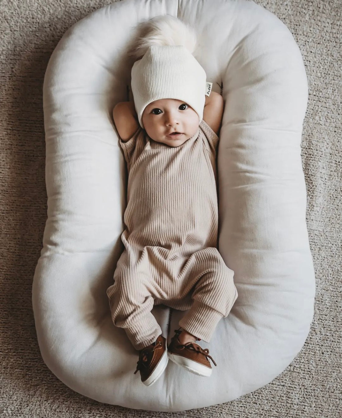Cream Ribbed Faux Fur Pom Pom Hat and Infinity Scarf