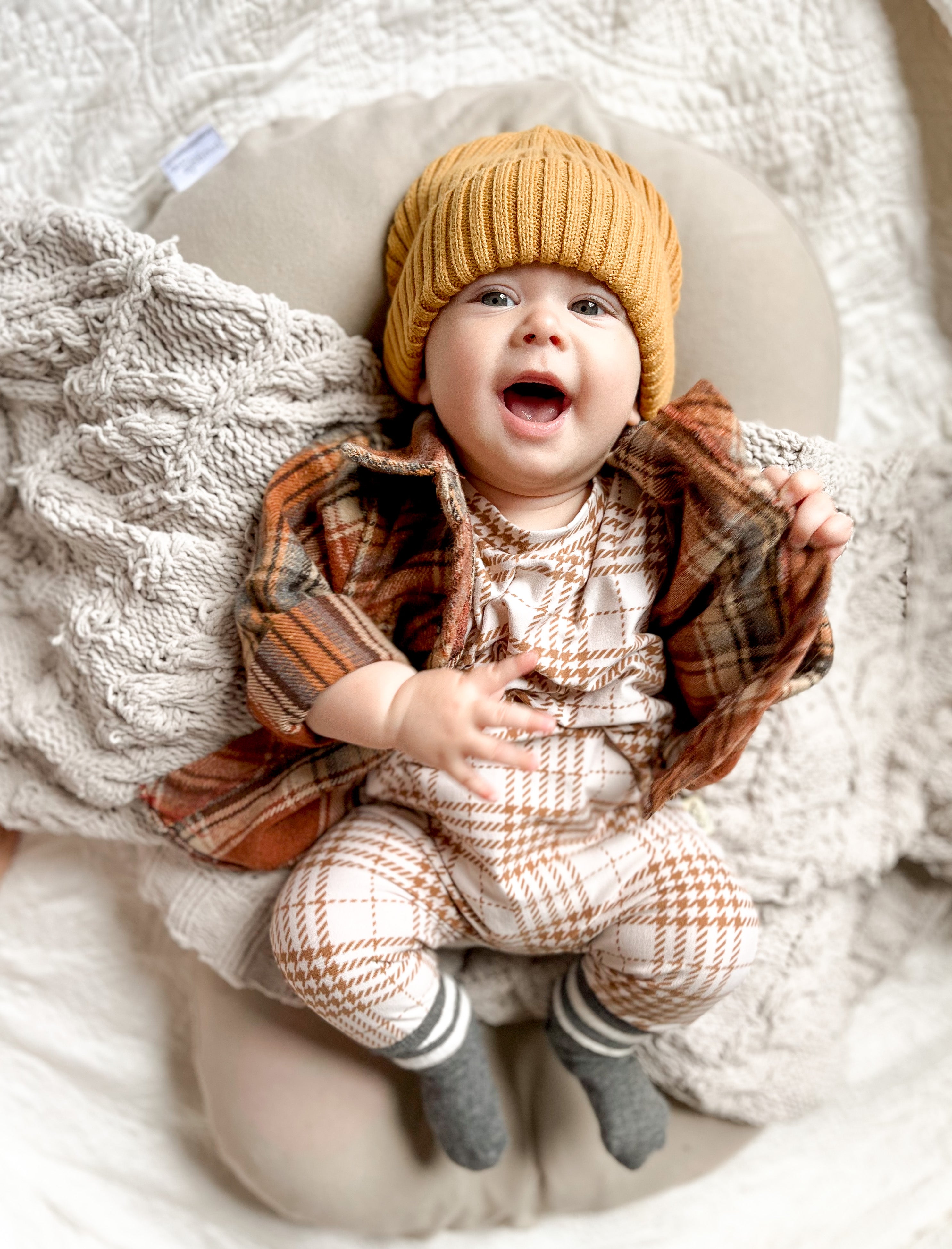 Neutral Plaid Harem Romper