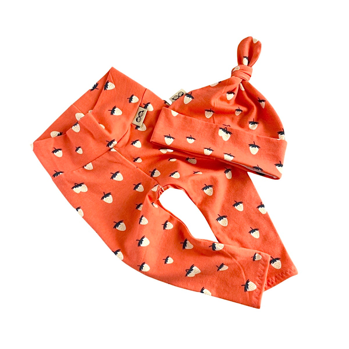Coral Strawberries Leggings and/or Beanie Knot Hat