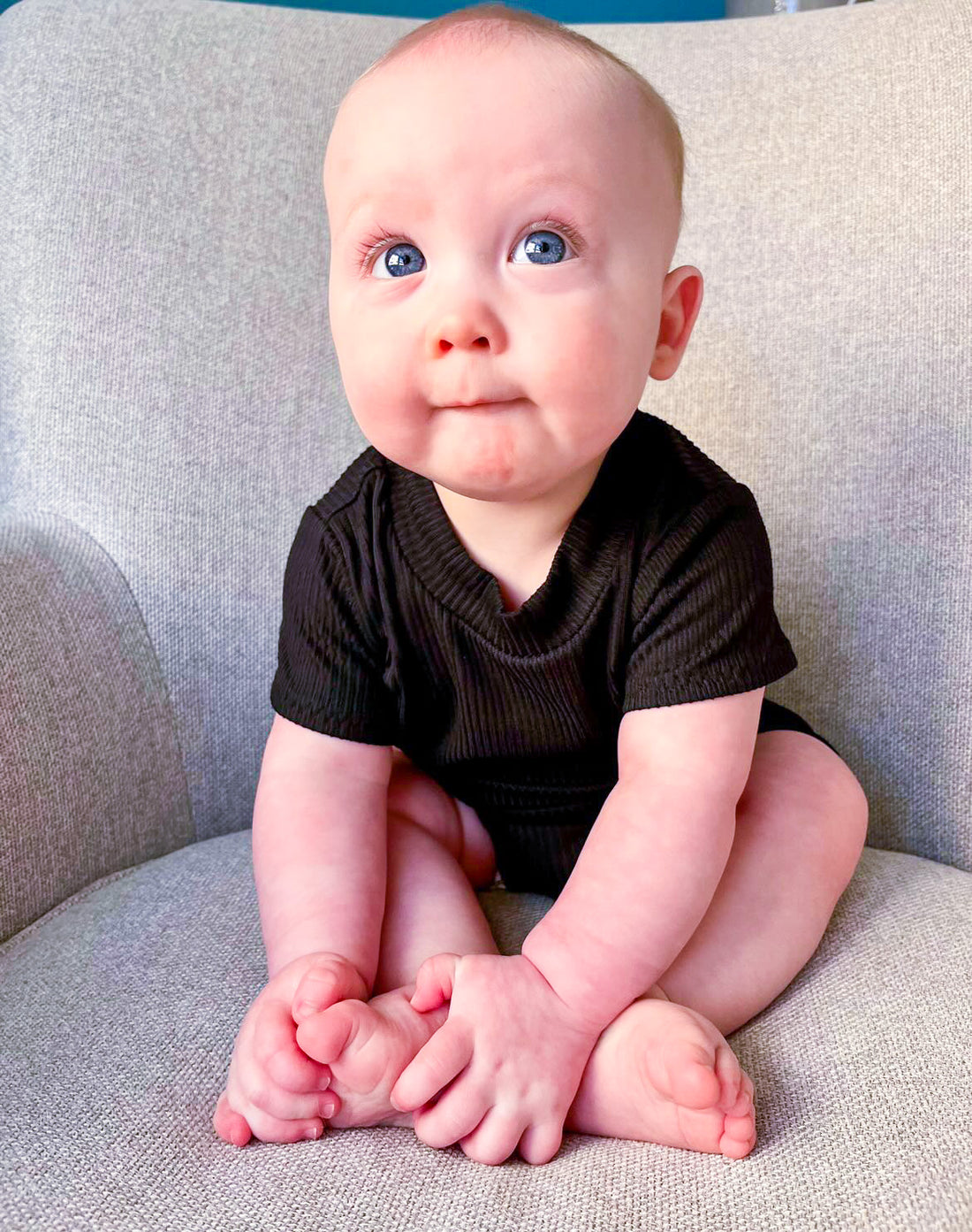 Baby Boy in Black Ribbed Summer Lounge Top