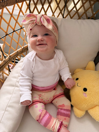 Pink Abstract Stripe Ribbed Leggings