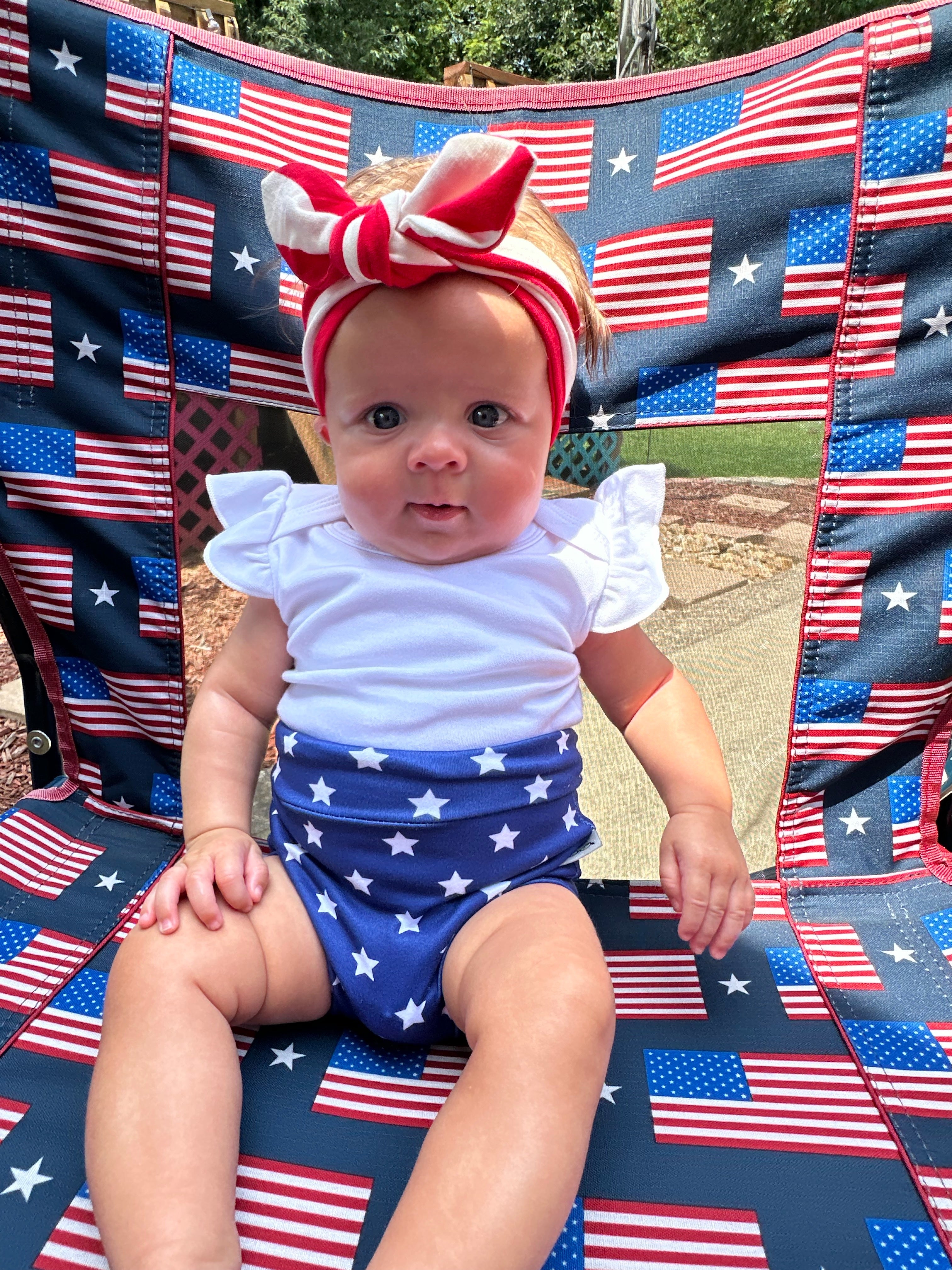 Navy Stars Bummies with Red/White Stripe Headband Set