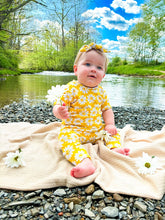 Baby Girl in Spring Daisies on Yellow Harem Romper