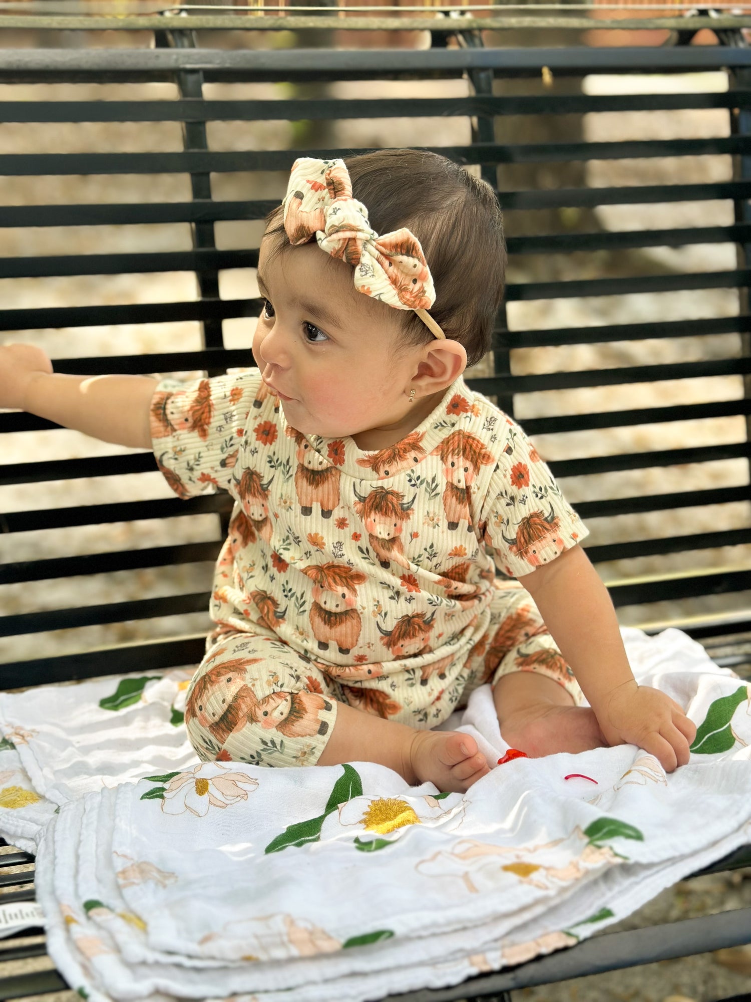 Highland Cow Blooms Ribbed Harem Romper