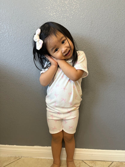 Pink Bows Ribbed Summer Lounge Set