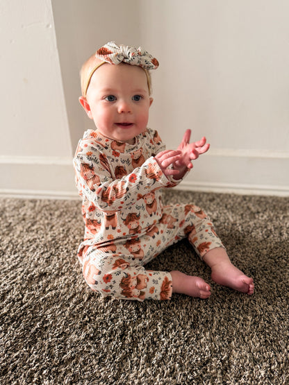 Highland Cow Blooms Ribbed Harem Romper