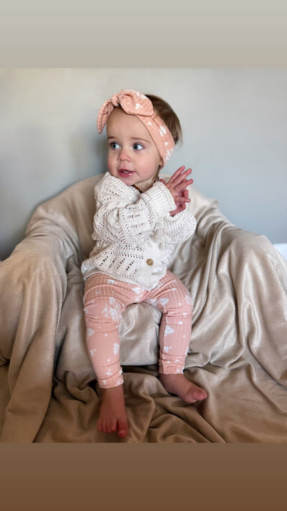 Minimal Floral Blush Ribbed Leggings