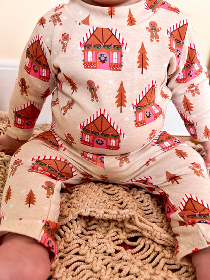 Pink Gingerbread Houses Harem Romper