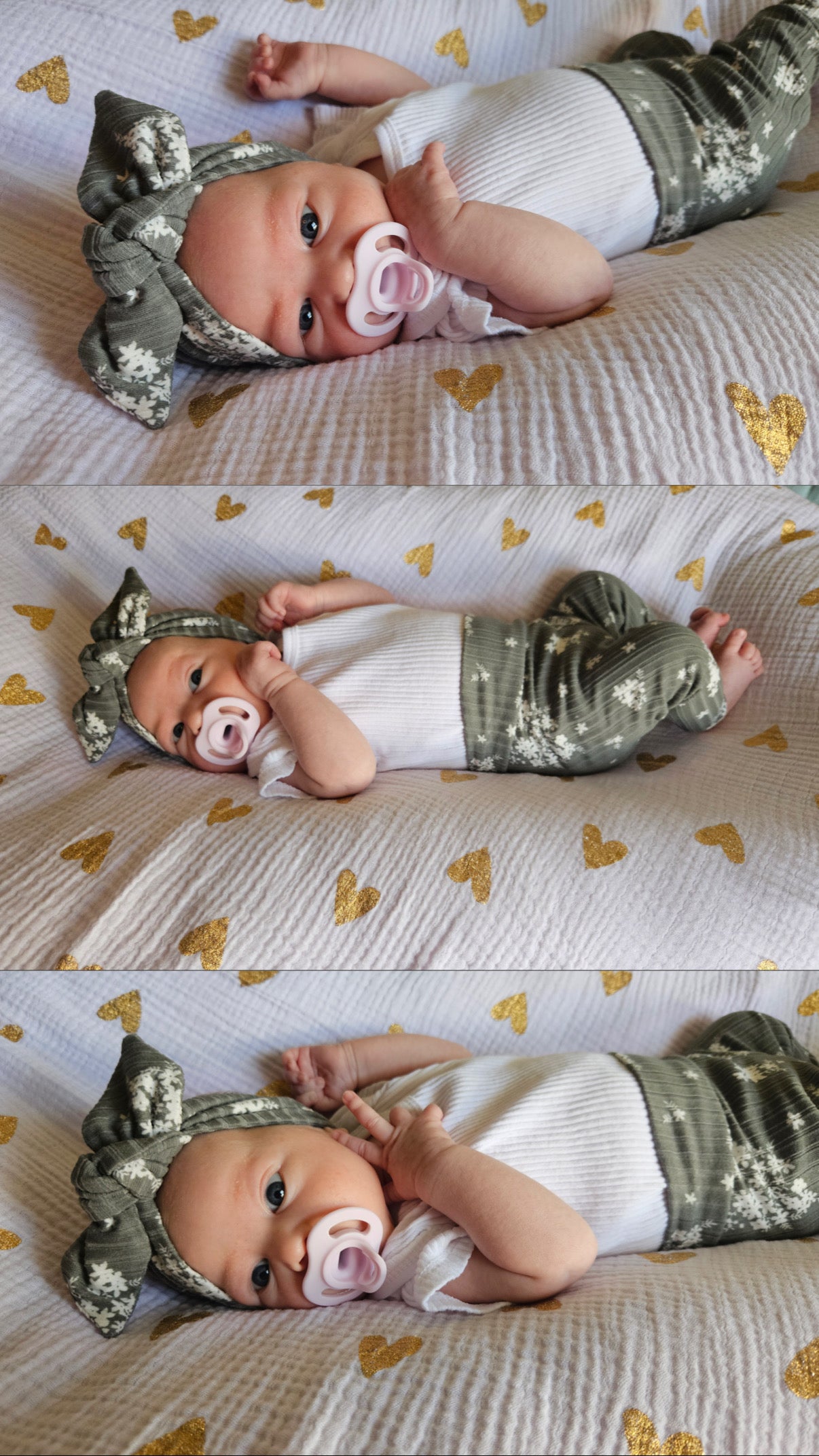 Minimal Floral Olive Ribbed Leggings