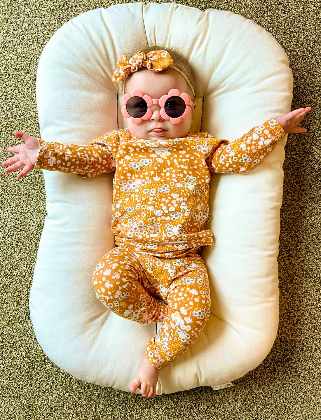 baby girl in Mustard Floral Lounge Set