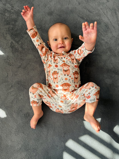Highland Cow Blooms Ribbed Harem Romper