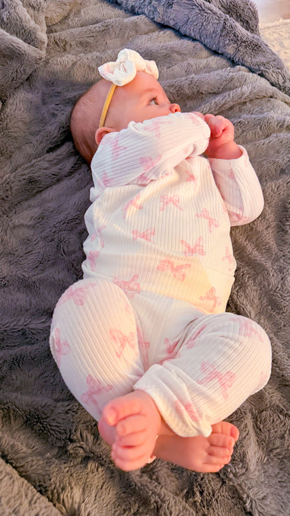 Pink Bows Ribbed Lounge Set