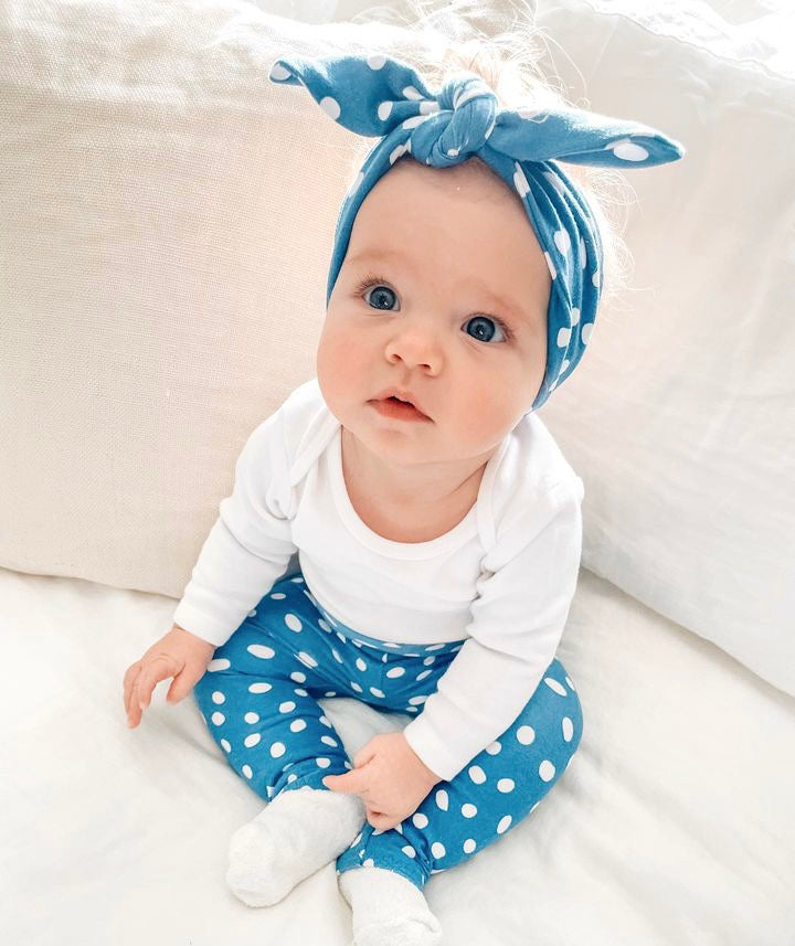 Blue White Abstract Dots Leggings and/or Headbands