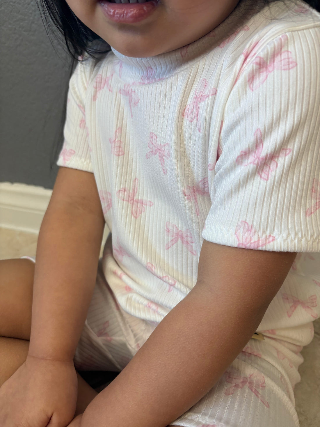 Pink Bows Ribbed Top - Short, Long or Sleeveless