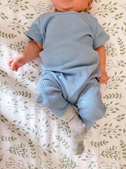 Blue Ribbed Harem Romper