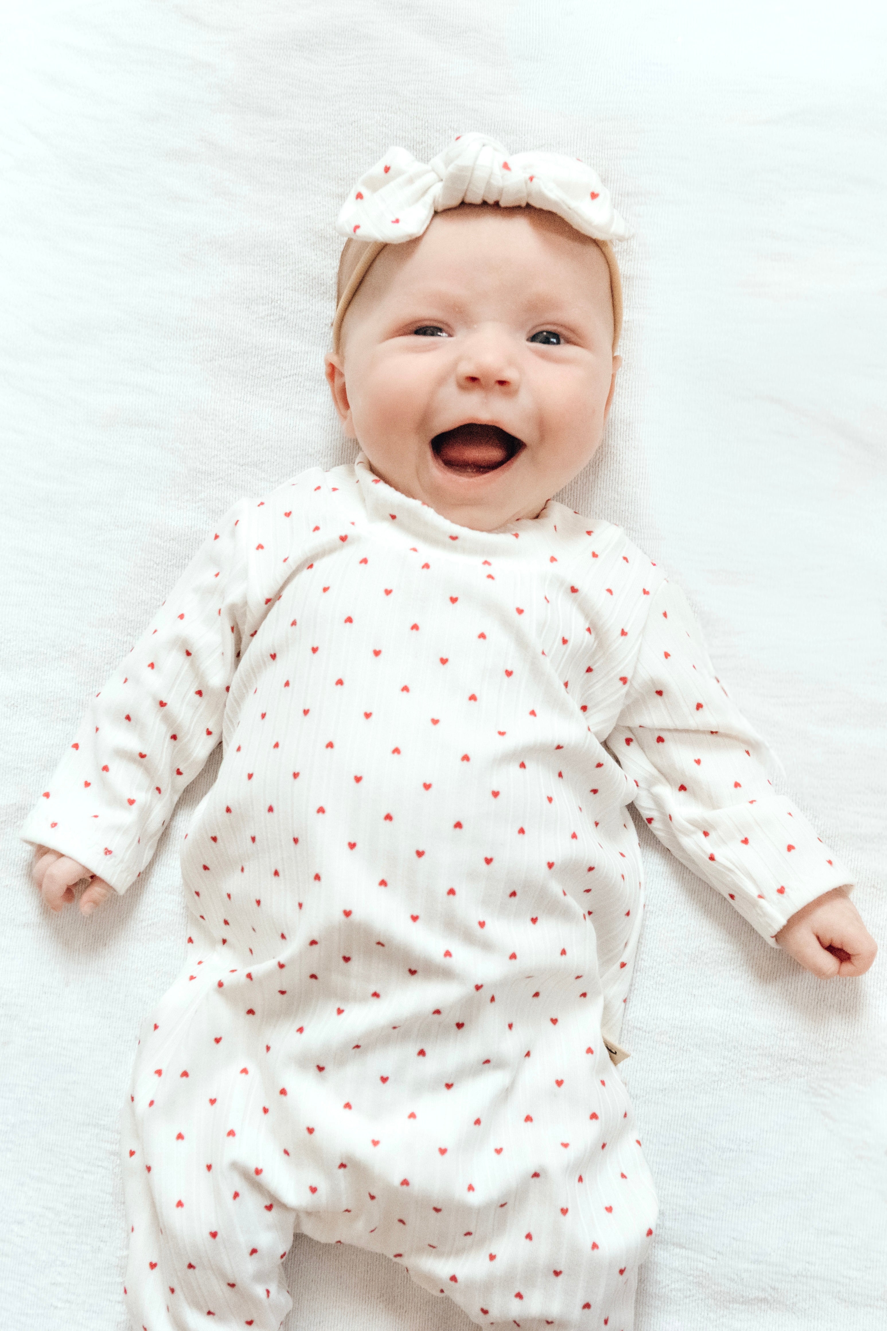 Little Red Hearts Ribbed Harem Romper