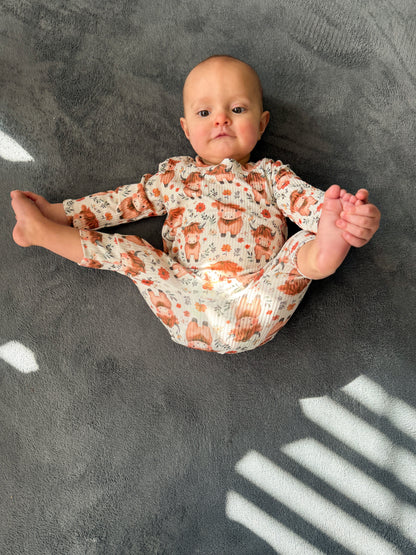 Highland Cow Blooms Ribbed Harem Romper