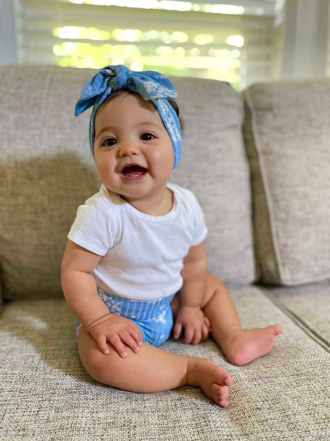 Minimal Floral Blue Ribbed Headbands