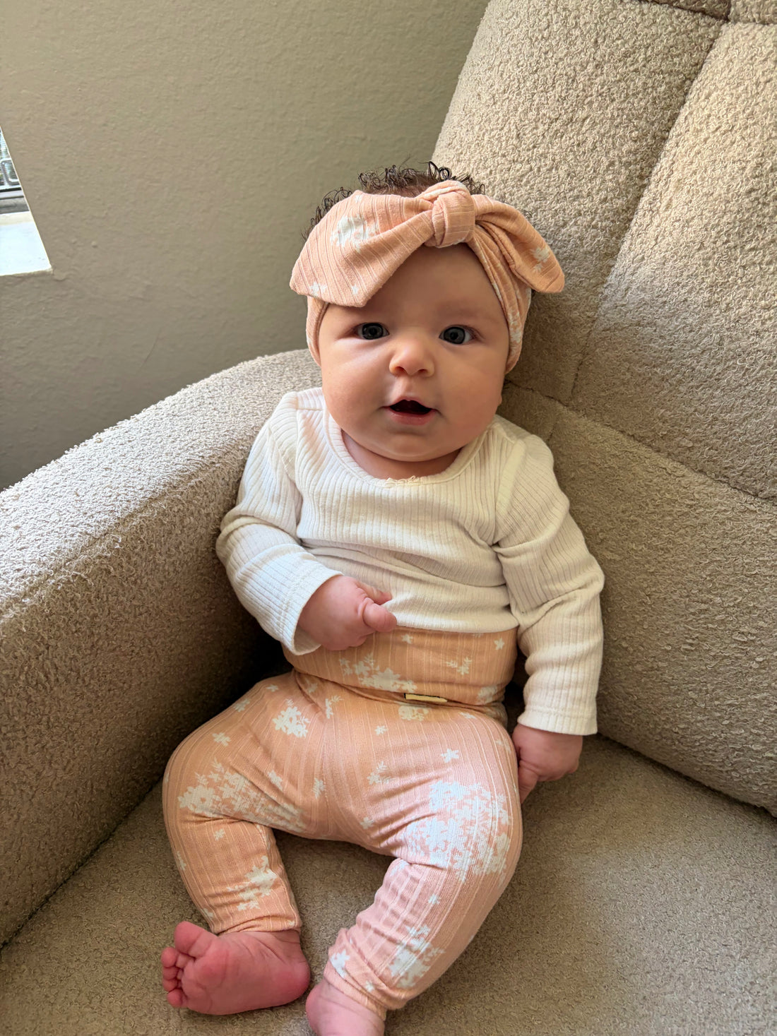 Minimal Floral Blush Ribbed Leggings