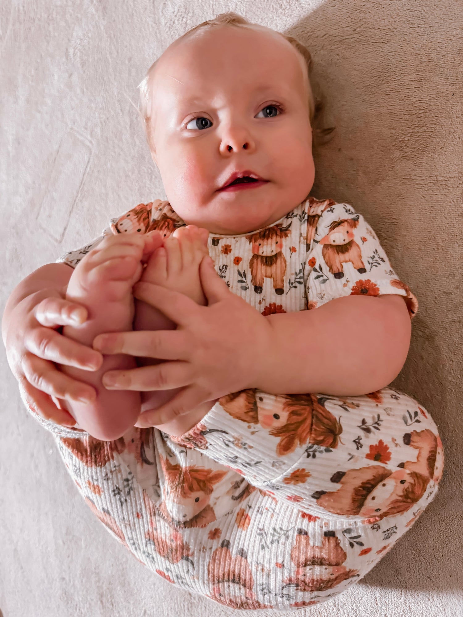 Highland Cow Blooms Ribbed Harem Romper