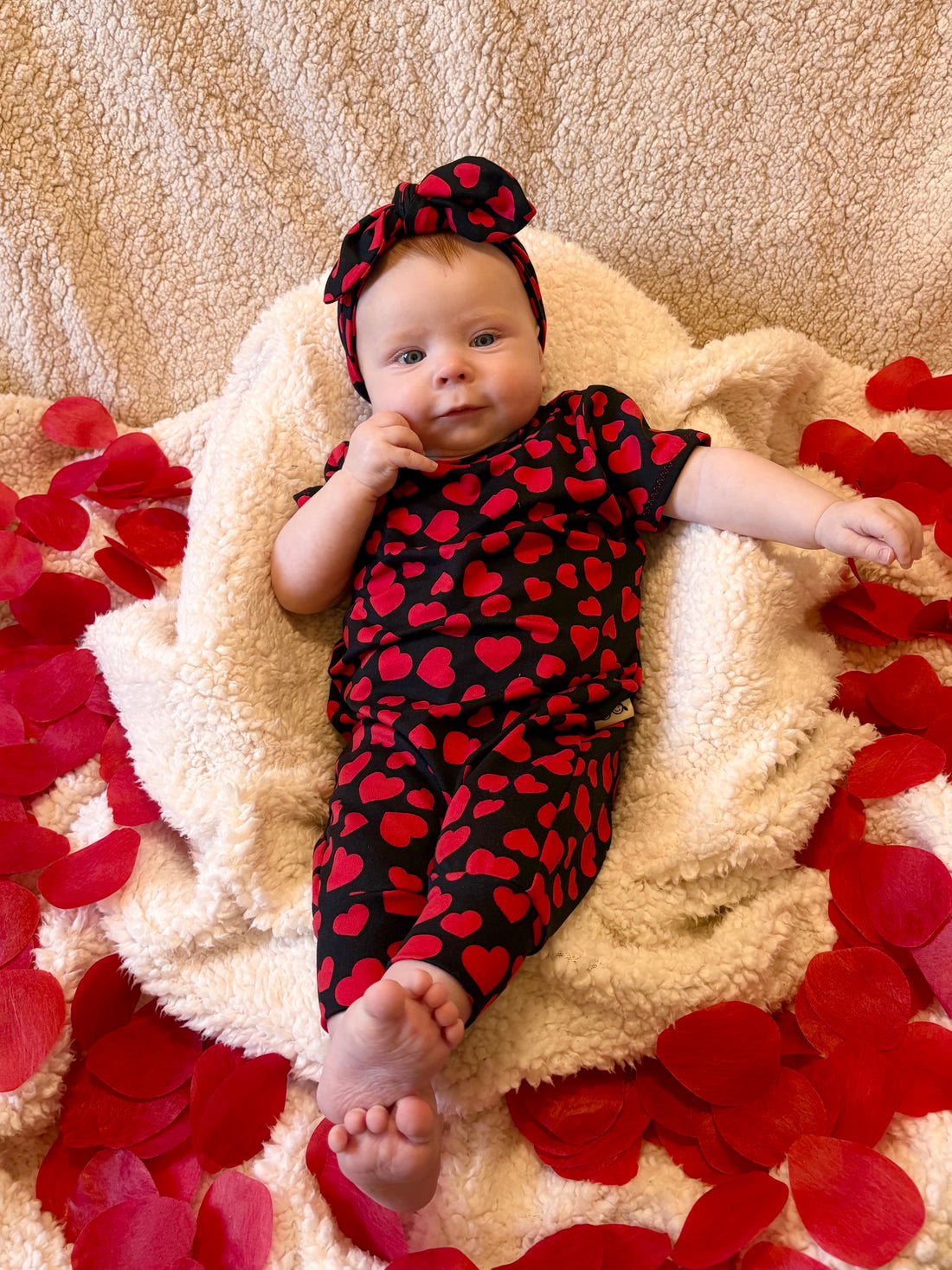 Red Hearts on Black Harem Romper