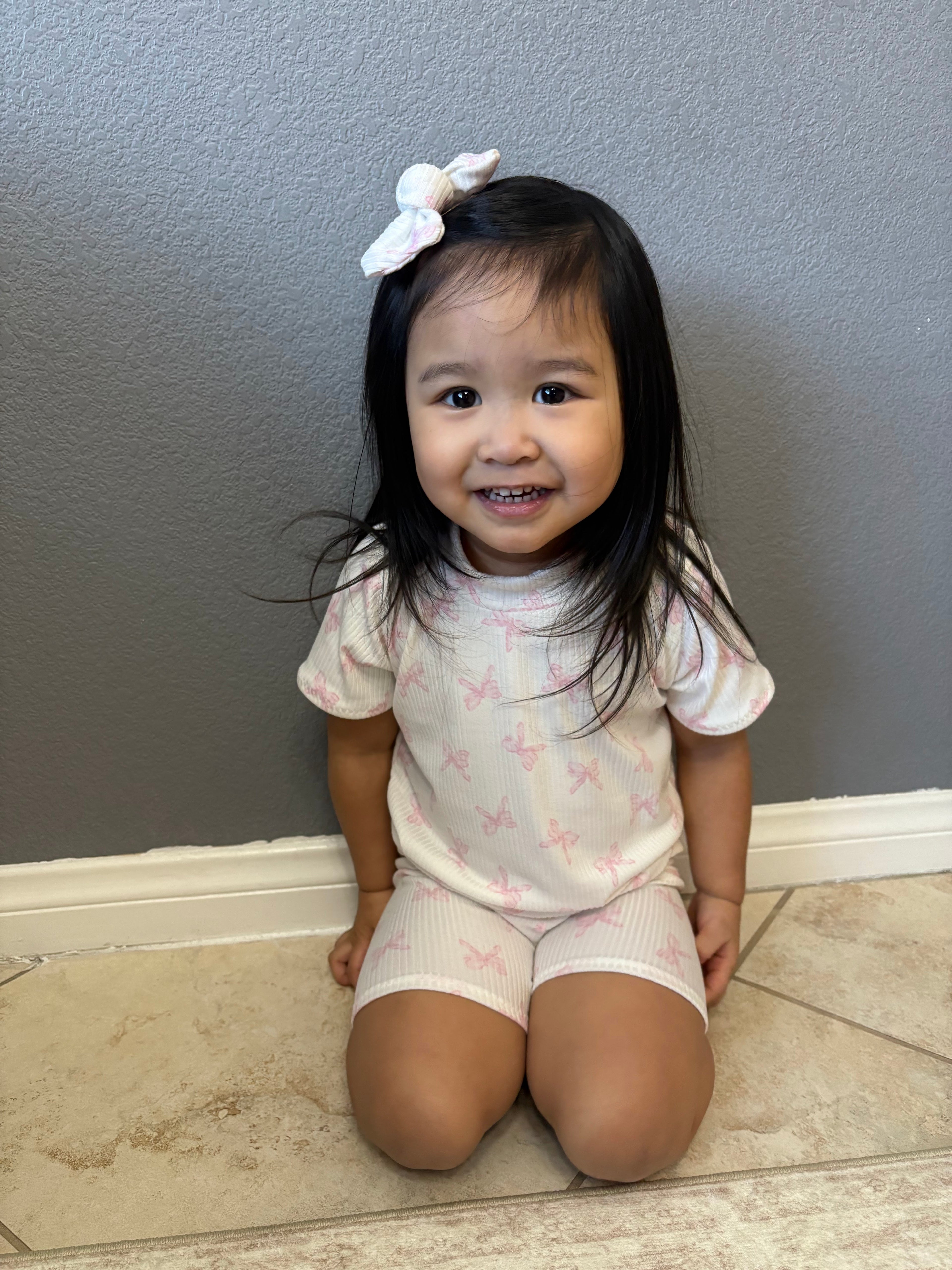 Pink Bows Ribbed Summer Lounge Set