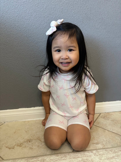 Pink Bows Ribbed Summer Lounge Set