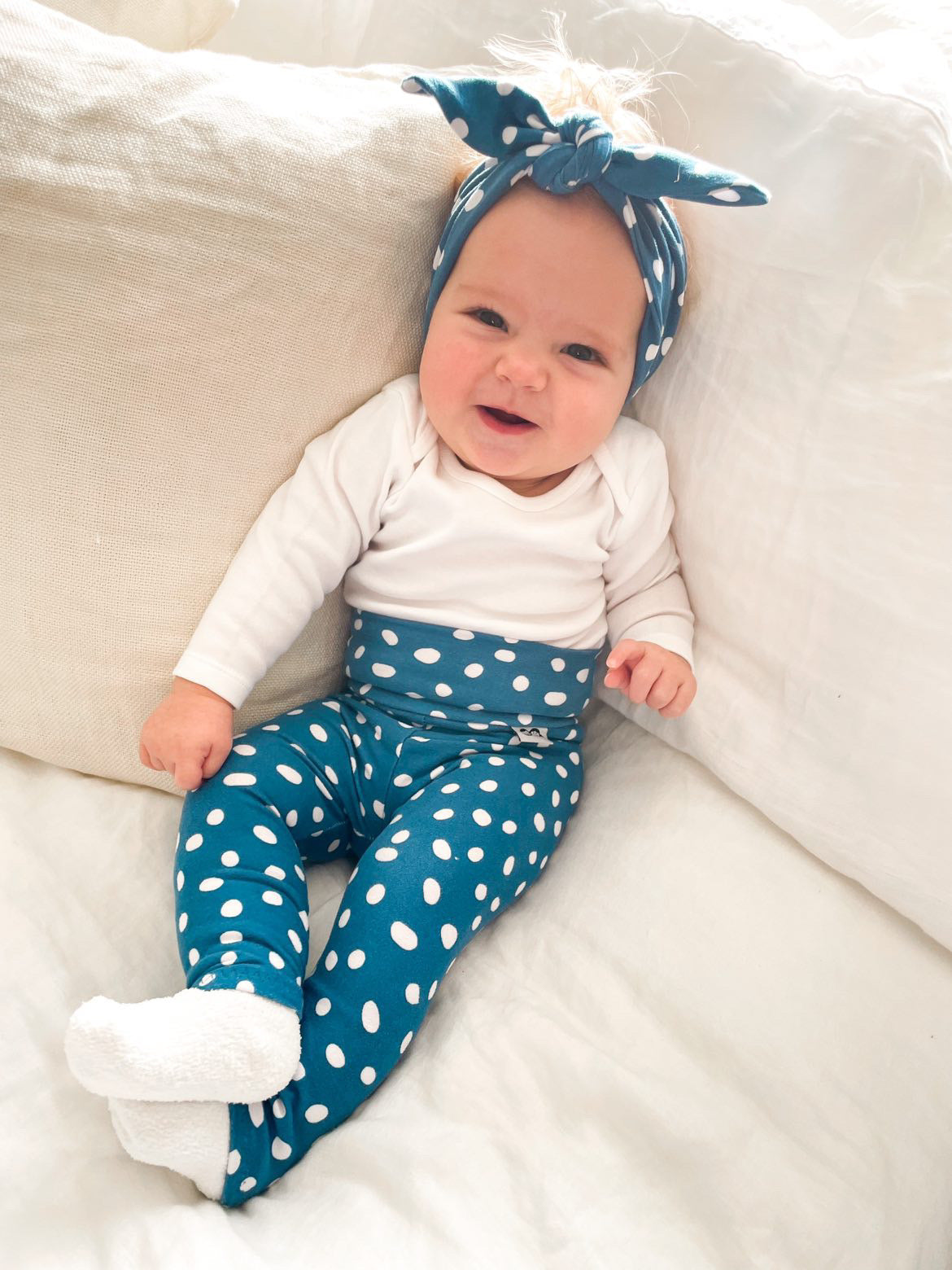 Blue White Abstract Dots Leggings and/or Headbands