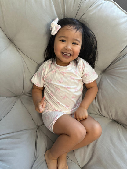 Pink Bows Ribbed Summer Lounge Set