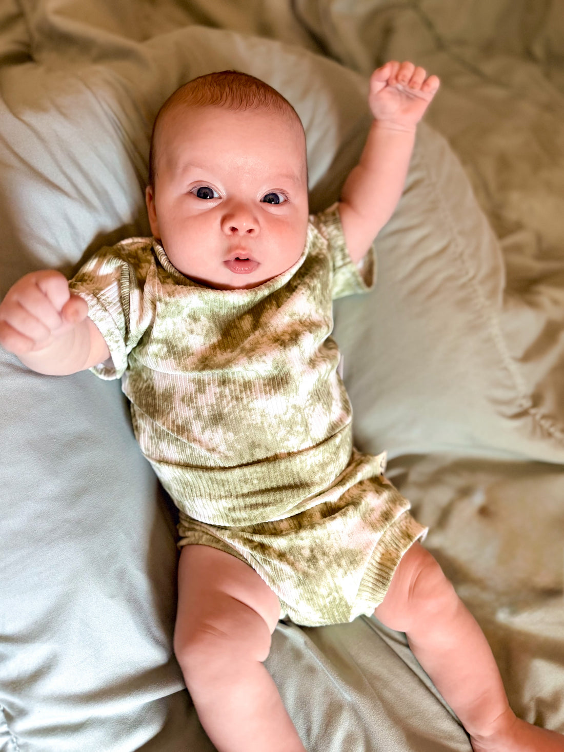 Olive Green Tie Dye Ribbed Summer Lounge Set