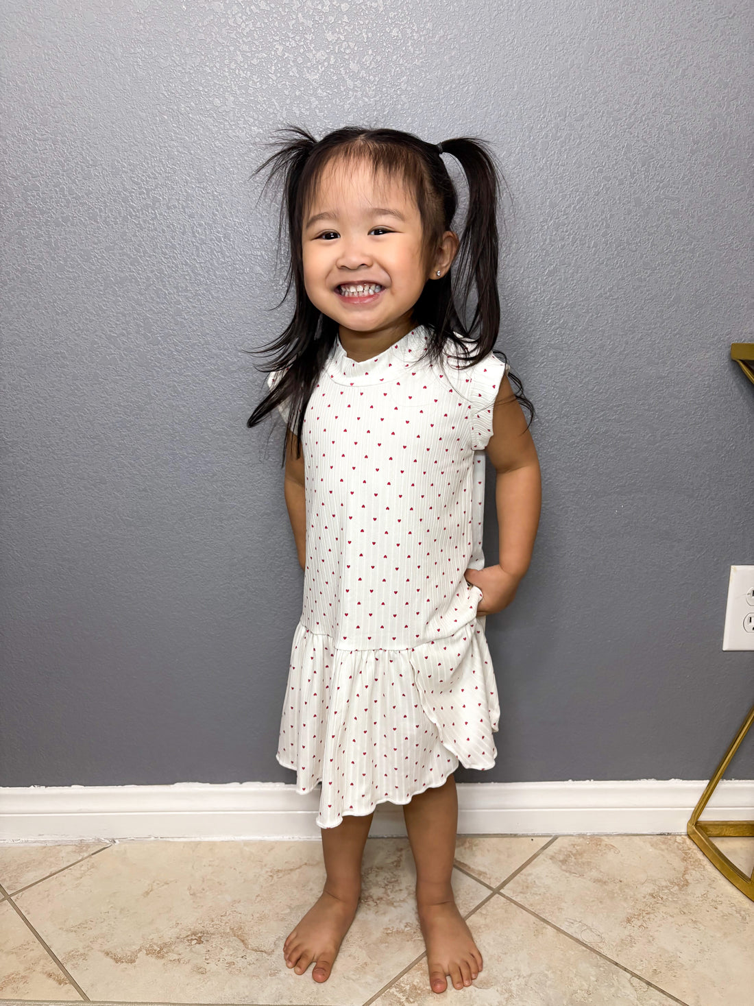 Little Red Hearts Ribbed Dress