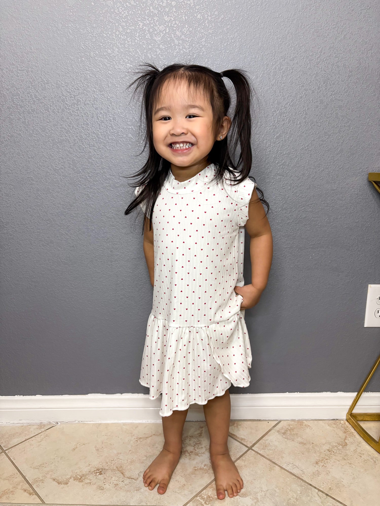 Little Red Hearts Ribbed Dress