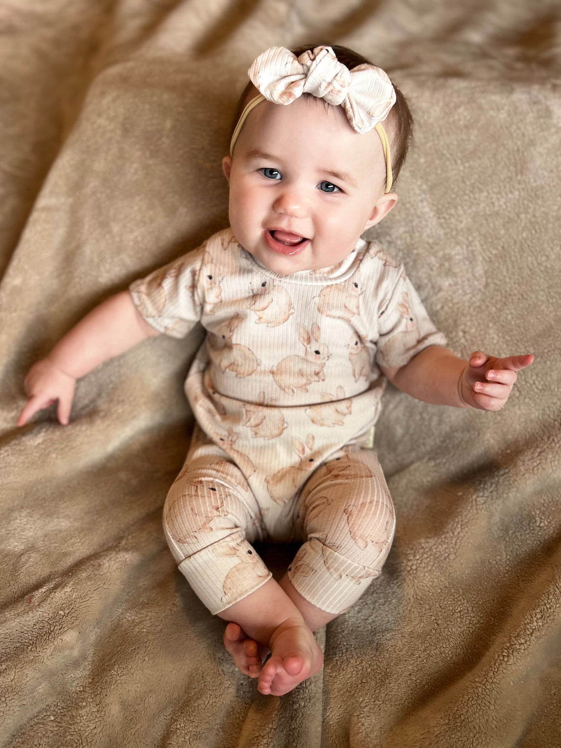 Watercolor Bunnies Ribbed Harem Romper