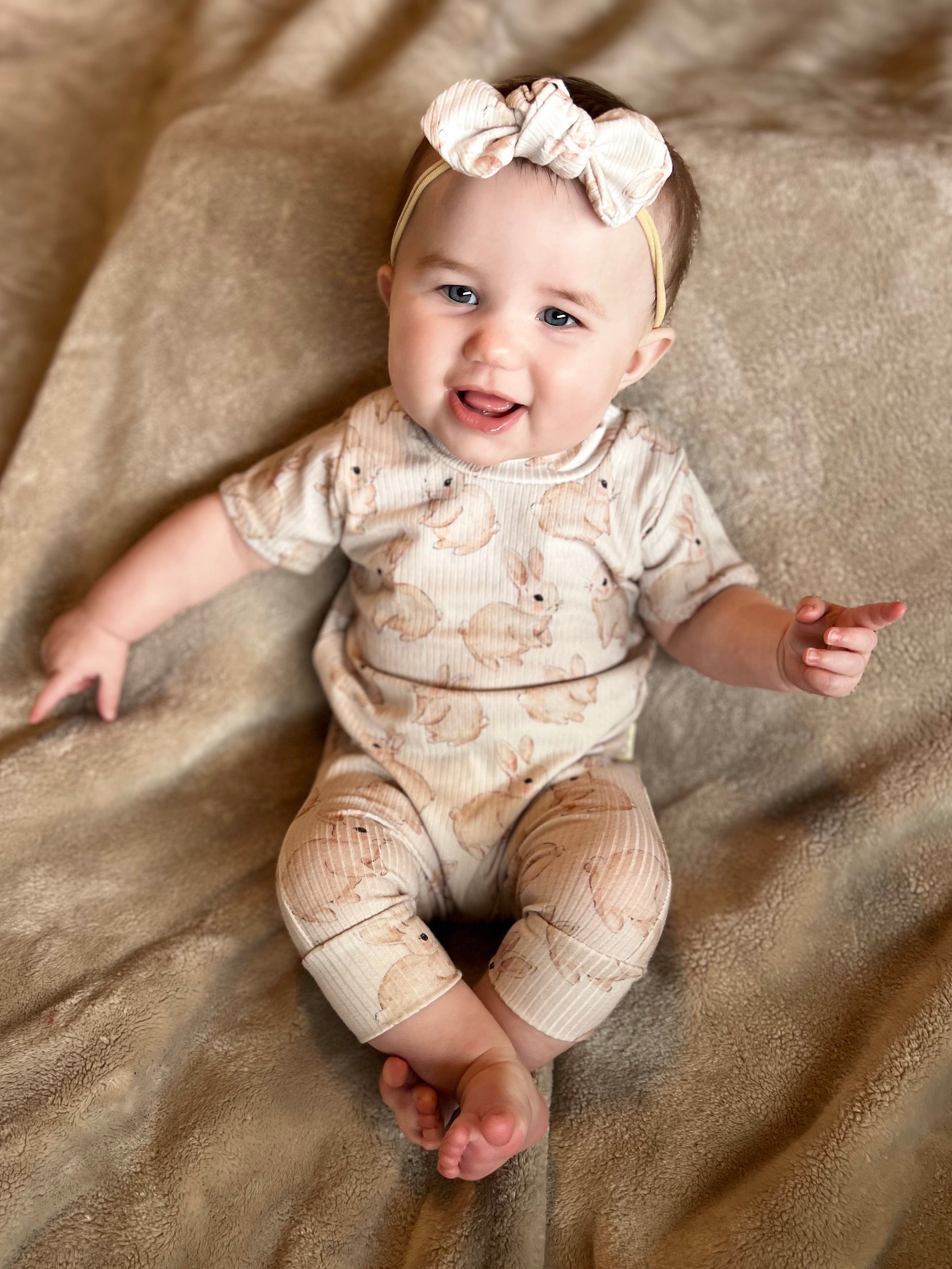 Watercolor Bunnies Ribbed Harem Romper