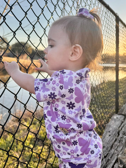 Purple Glitter Butterflies Biker Shorts Lounge Set