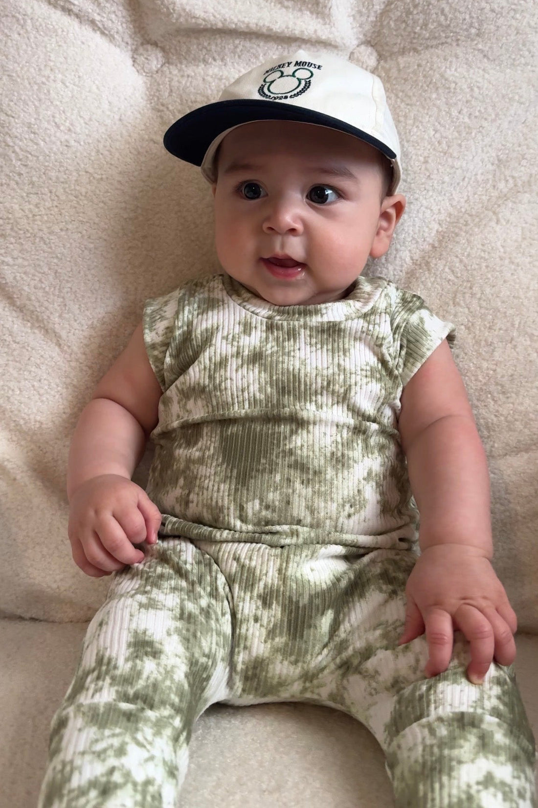 Olive Green Tie Dye Ribbed Harem Romper