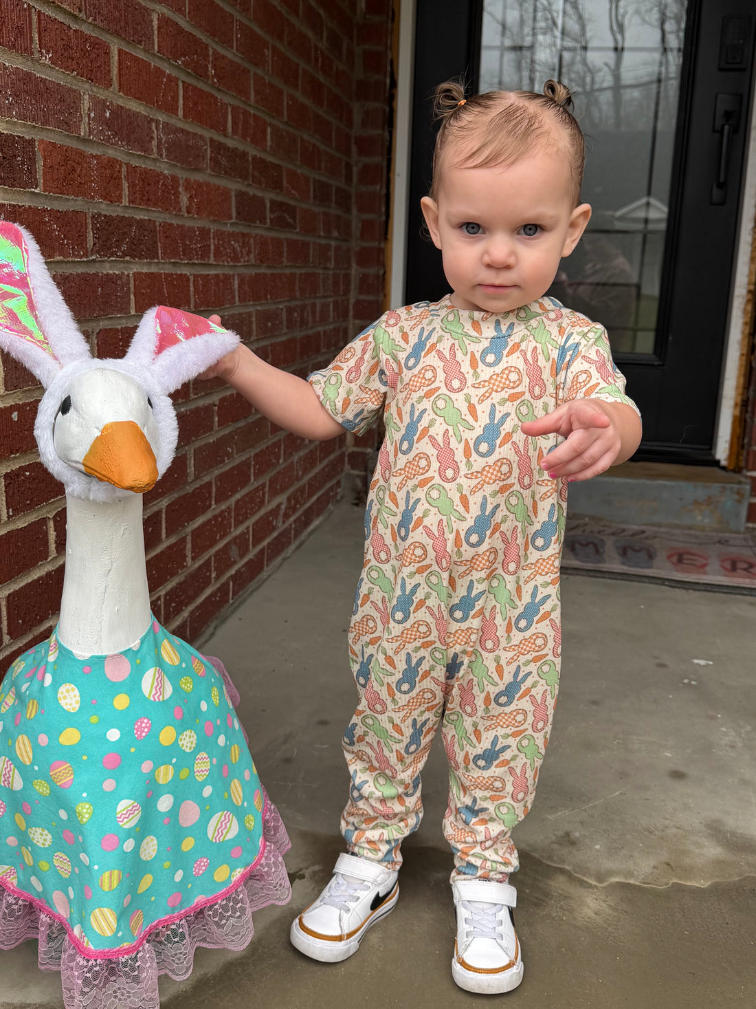 Gingham Easter Bunnies Ribbed Harem Romper