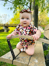 Baby Girl wearing Poppies on Black Summer Lounge Set