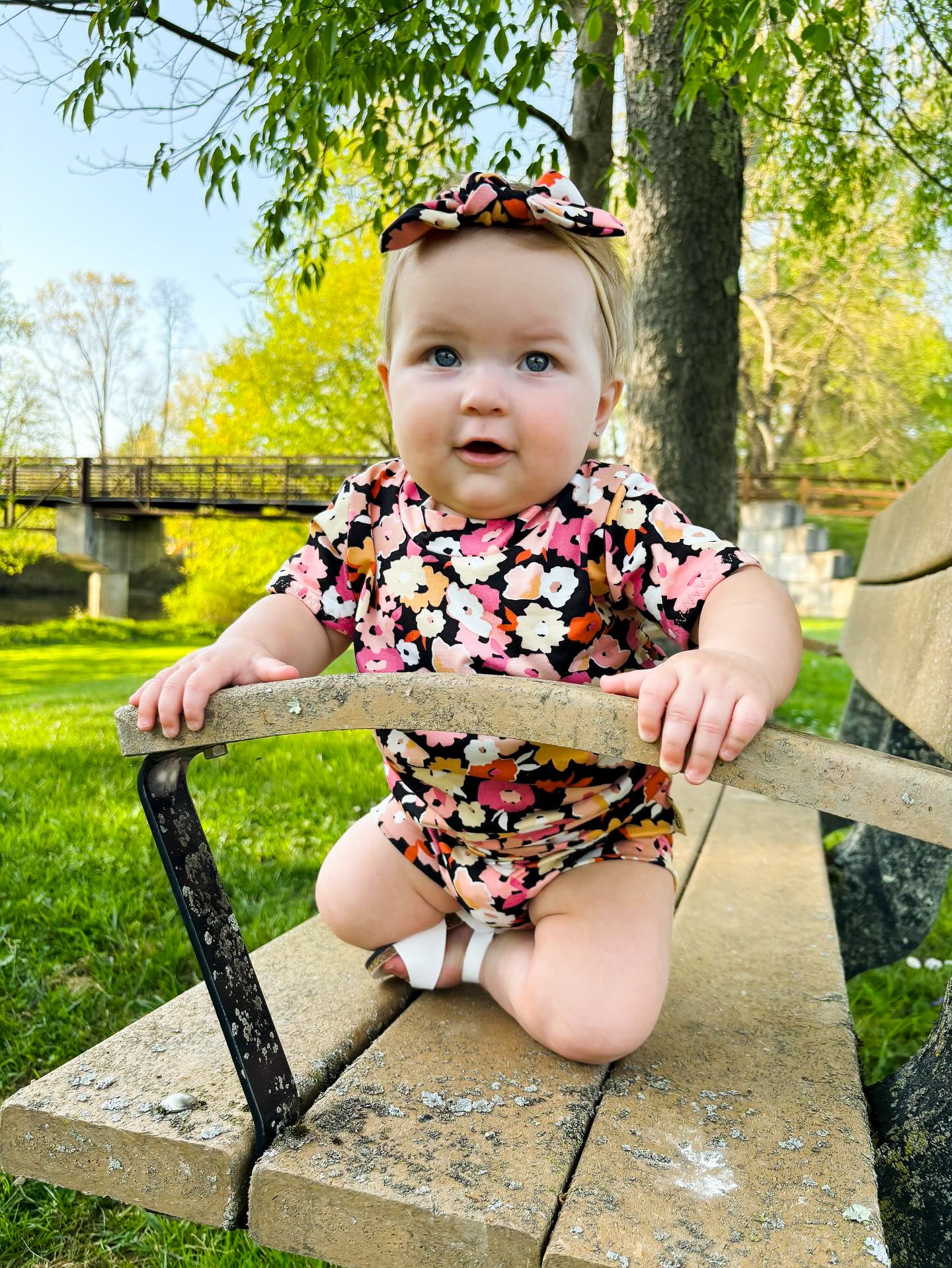 Baby Girl wearing Poppies on Black Summer Lounge Top