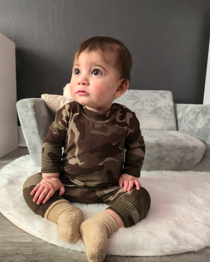 Woodland Camo Ribbed Harem Romper