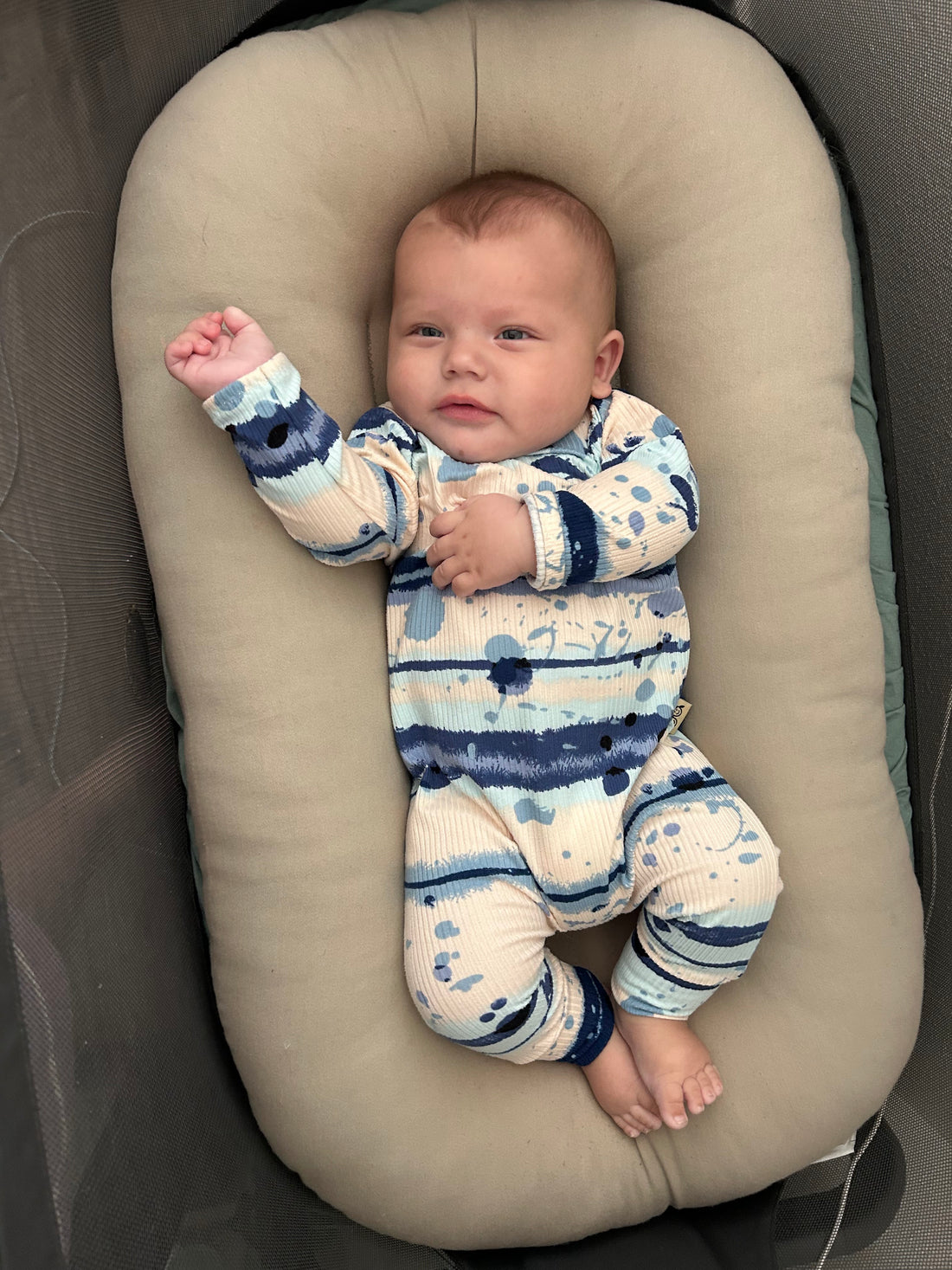 Blue Abstract Stripe Ribbed Harem Romper