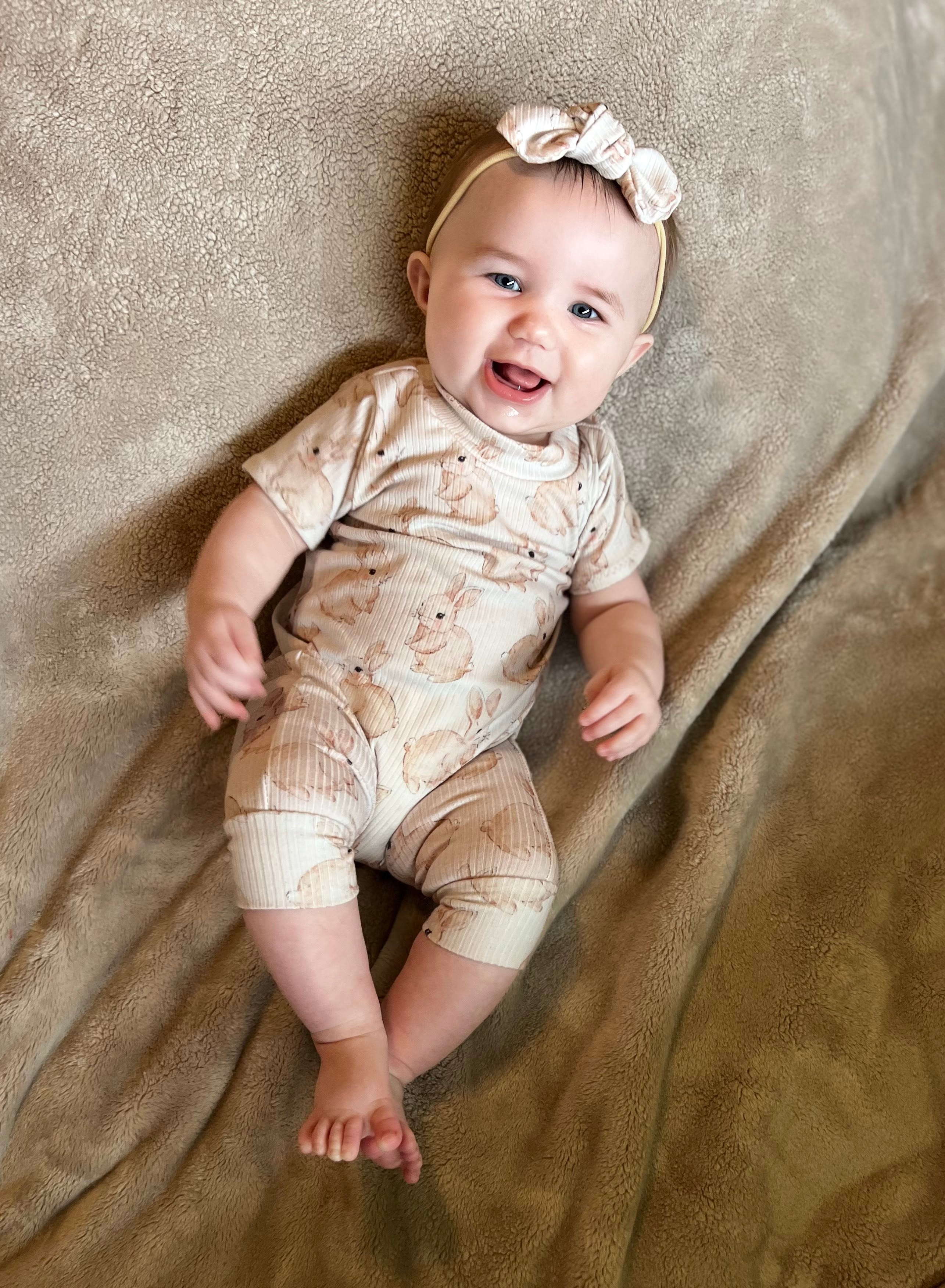 Watercolor Bunnies Ribbed Harem Romper